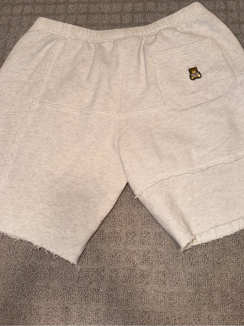 Teddy Fresh Unisex Light Cream/Gray Athletic Sweatshorts with Red Patch - Picture 2 of 4